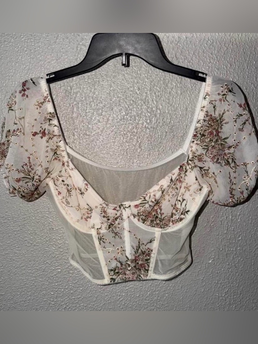 Princess Polly Cream Floral Mesh Corset Crop Top